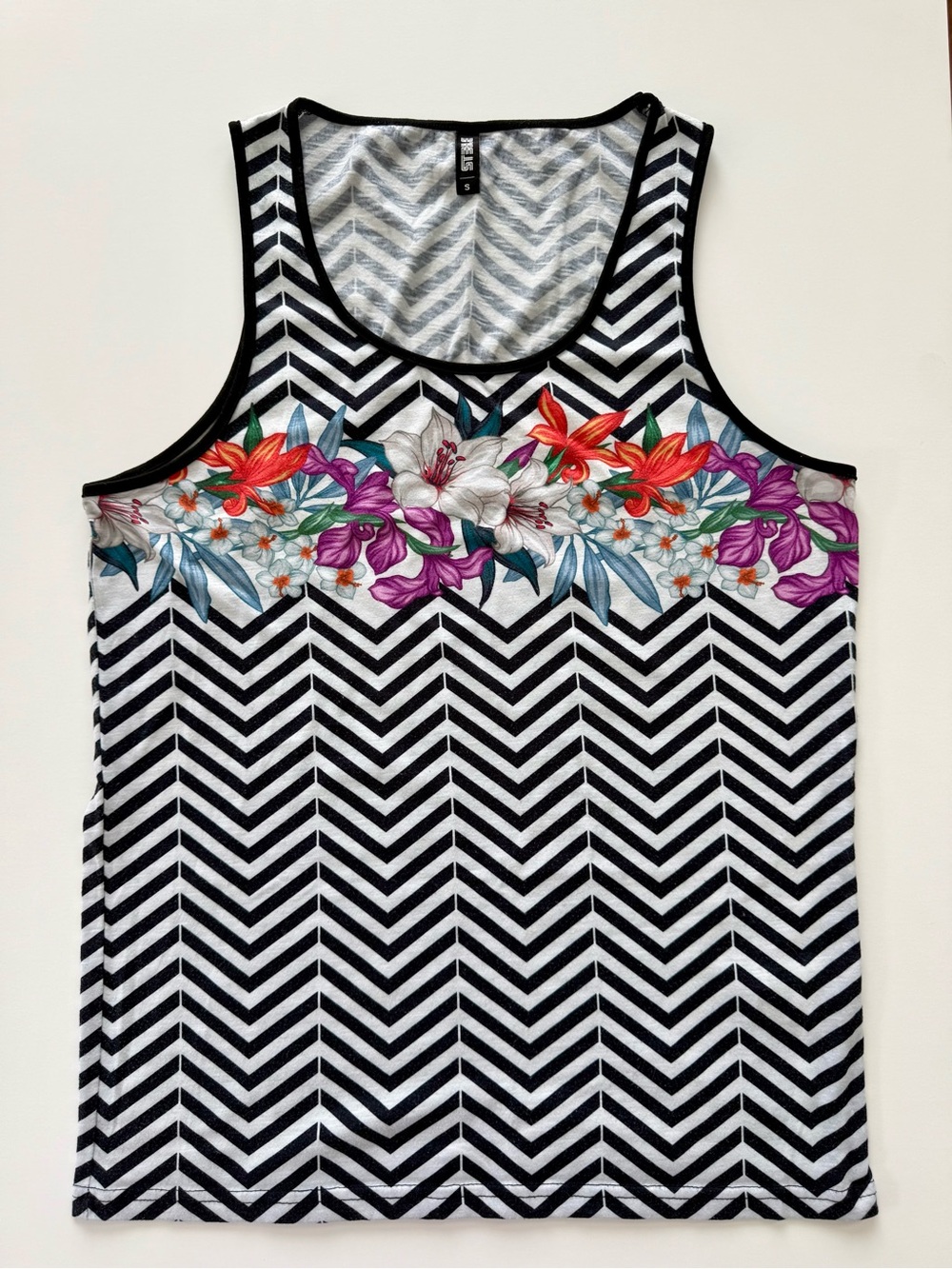 ST33LE Men’s Black & White Chevron Floral Tank Top